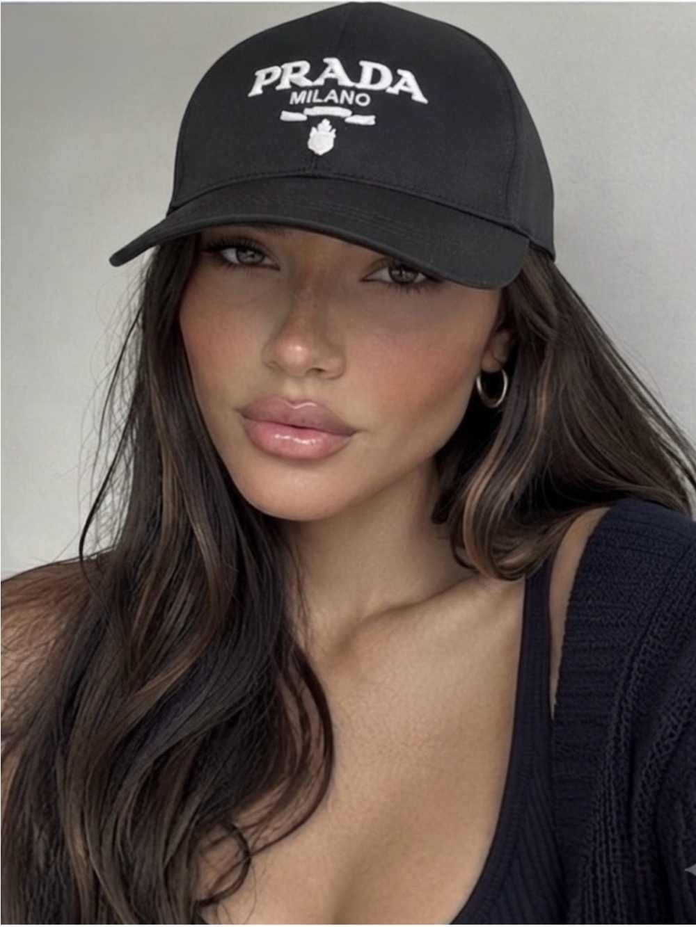 Prada Black
Canvas w/ white embroidered
Logo Baseball Cap-Women's Medium